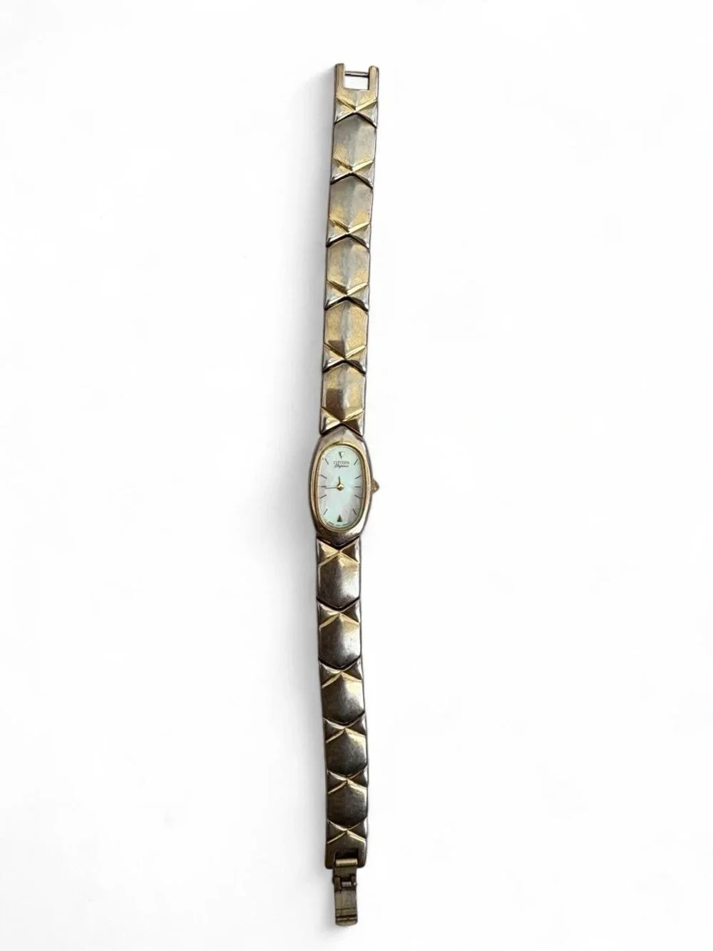 Vintage Citizen Elegance Women’s Oval MOP Dial Two Tone Quilted Bracelet Watch